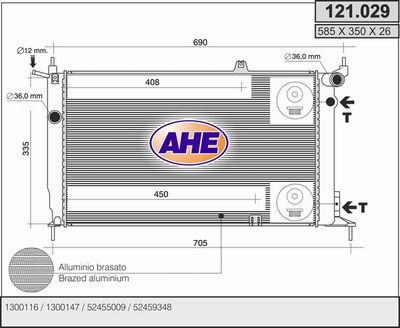 AHE 121.029 Радиатор охлаждения двигателя для OPEL ASTRA F Кабриолет (T92)