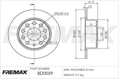 FREMAX BD-0059 Тормозные диски  для SKODA OCTAVIA III (5E3, NL3, NR3) 1.6 TDI