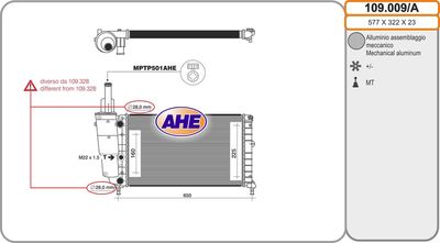 Радиатор, охлаждение двигателя AHE 109.009/A для LANCIA Y