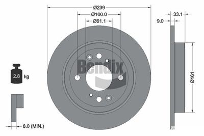 BENDIX Braking BDS1593 Тормозные диски  для HONDA JAZZ (Хонда Жазз)