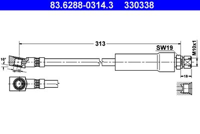 Тормозной шланг ATE 83.6288-0314.3 для OPEL ASCONA