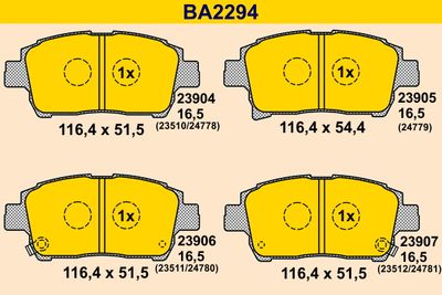 Комплект тормозных колодок, дисковый тормоз BARUM BA2294 для TOYOTA WILL