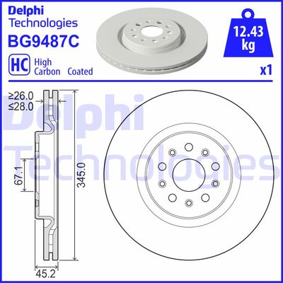 Тормозной диск DELPHI BG9487C для MASERATI GHIBLI