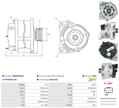 GENERATOR / ALTERNATOR AS-PL A3564VALEO 4