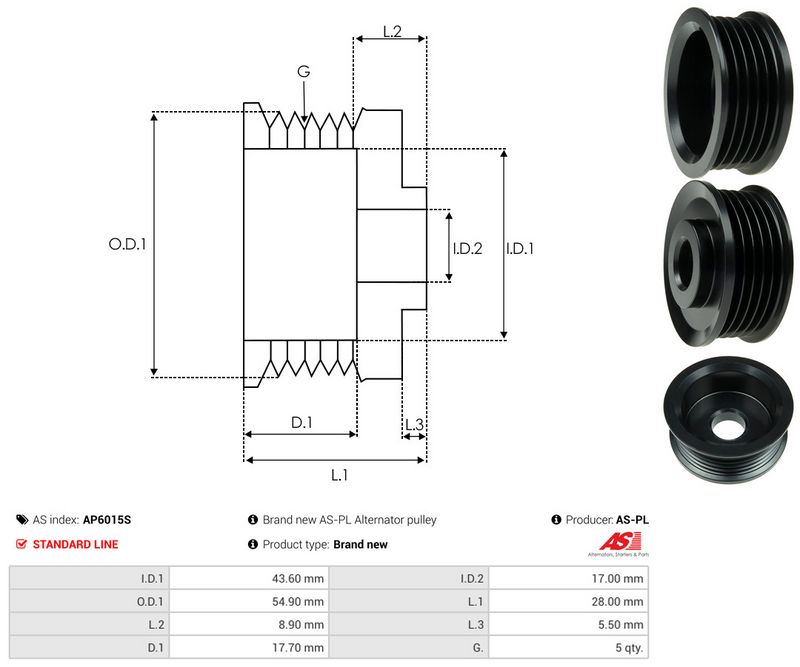 AS-PL AP6015S Belt Pulley, alternator