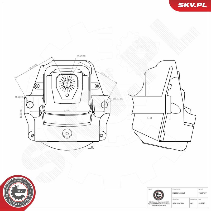 Paigutus, Mootor, ESEN SKV 75SKV327