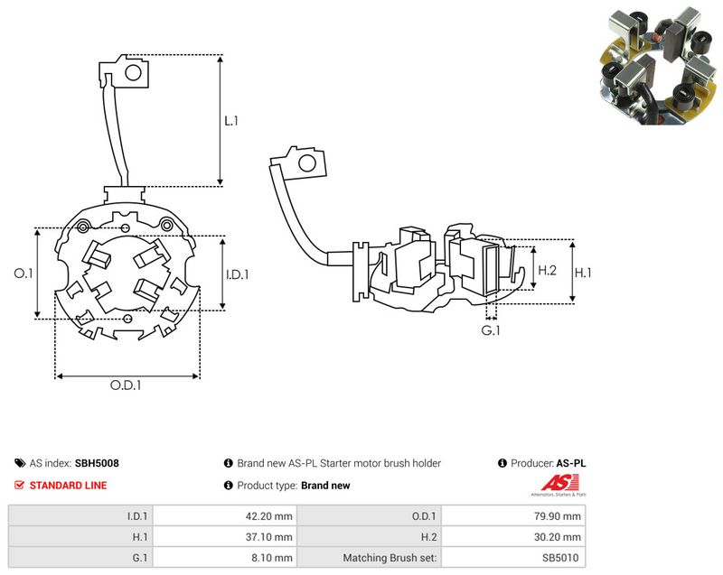 AS-PL SBH5008 Holder, carbon brushes