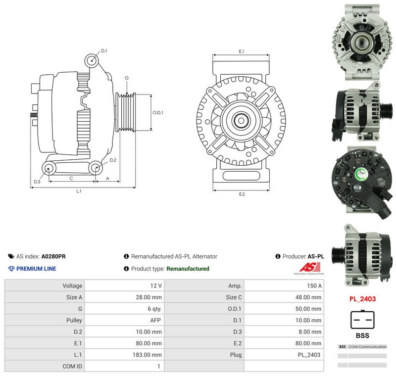 Generaator, AS-PL A0280PR