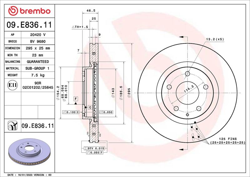 BREMBO Remschijf 09.E836.11