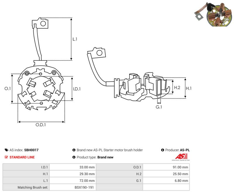 AS-PL SBH0017 Holder, carbon brushes