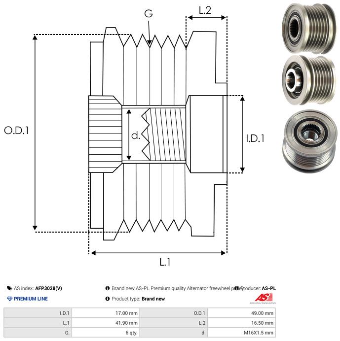 AS-PL AFP3028(V) Alternator Freewheel Clutch