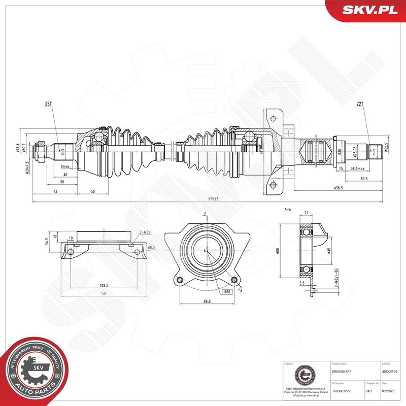 ESEN SKV 40SKV136 Drive Shaft