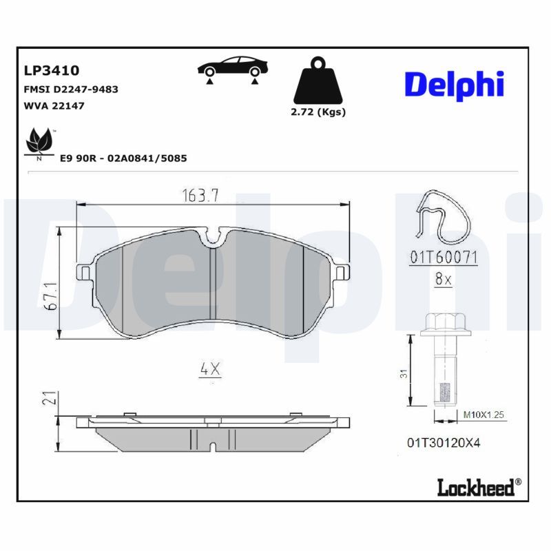 Piduriklotsi komplekt, ketaspidur, DELPHI LP3410