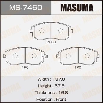 Комплект гальмівних колодок, передня вісь, 56,8мм, SUBARU FORESTER/IMPREZA/OUTBACK/LEGACY 02- 1.5-2.5 передн., Masuma MS-7460