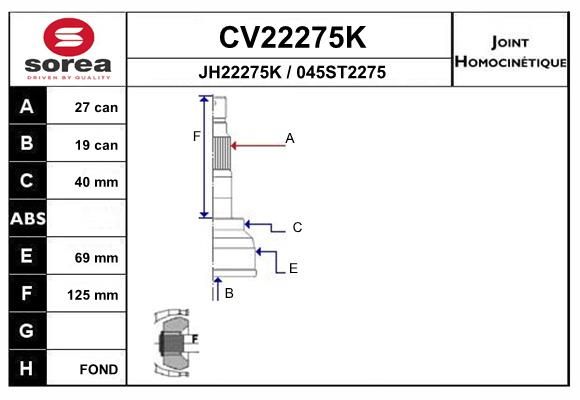 EAI csuklókészlet, hajtótengely CV22275K