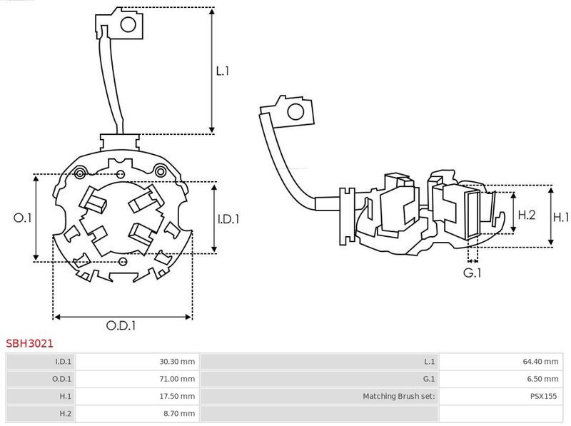 Кронштейн, вугільні щітки, Auto Starter SBH3021