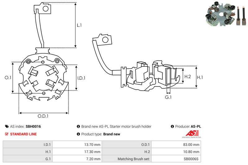 Kinnitus, süsinikuharjad, AS-PL SBH0016
