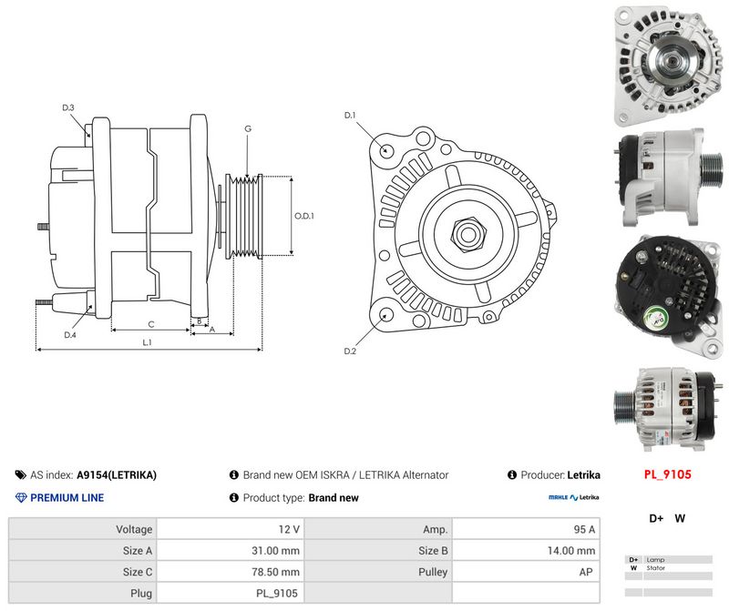 AS-PL A9154(LETRIKA) Alternator