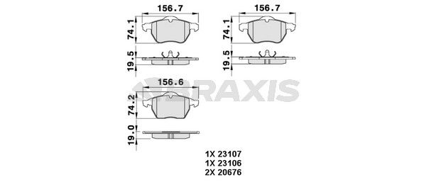 Комплект гальмівних накладок, дискове гальмо, Braxis AA0268