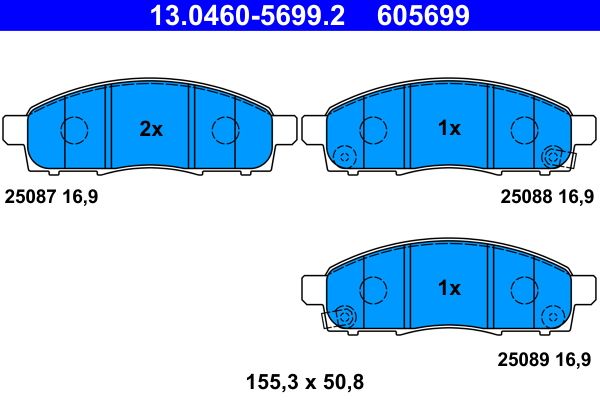 Комплект гальмівних накладок, дискове гальмо, Ate 13.0460-5699.2