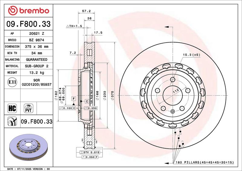 Brake disc Voor past: AUDI A4 B9, A5, A6 C8, A7, A8 D5, E-TRON, Q5, Q7, Q8, Q8 E-TRON  VW TOUAREG 1.4-Electric 01.15-