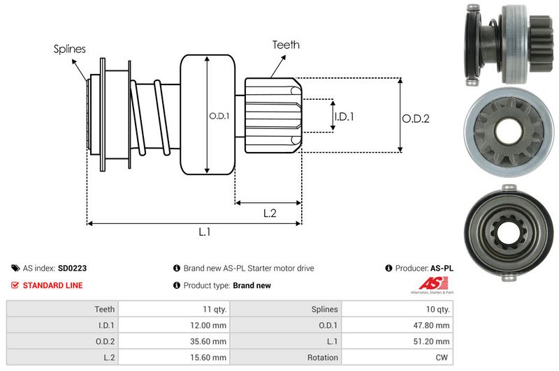 AS-PL SD0223 Freewheel Gear, starter