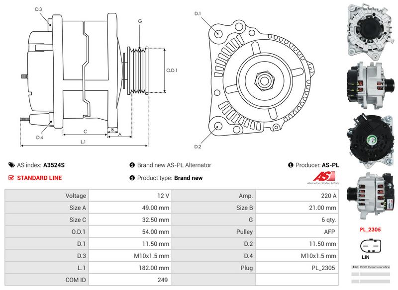 AS-PL A3524S Alternator