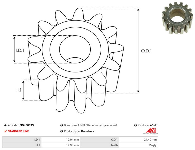 Remondikomplekt, Starter, AS-PL SGK0003S