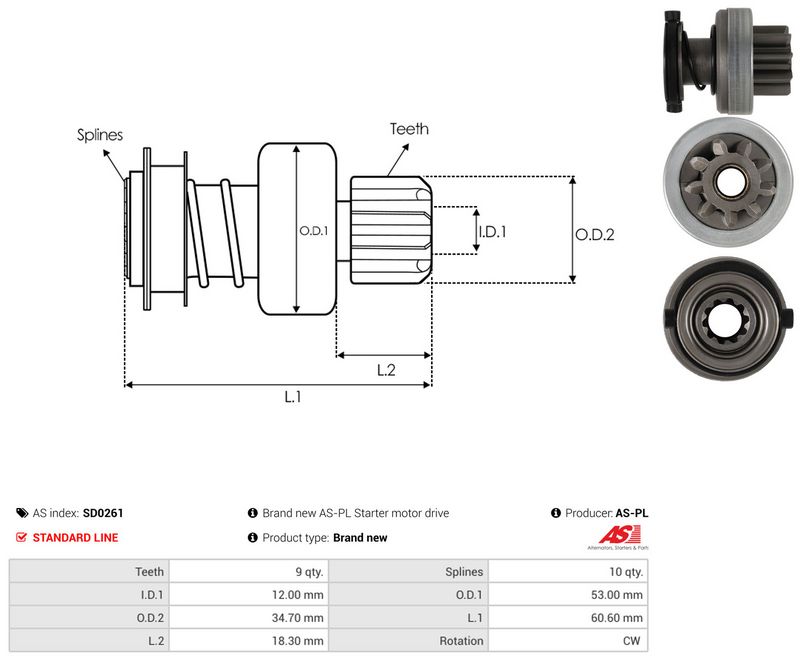 AS-PL SD0261 Freewheel Gear, starter