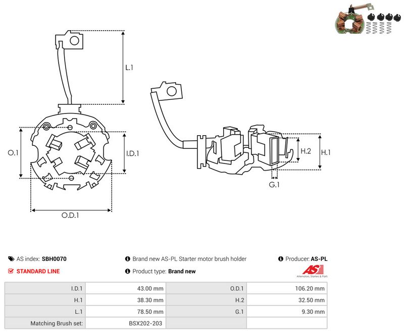 AS-PL SBH0070 Holder, carbon brushes