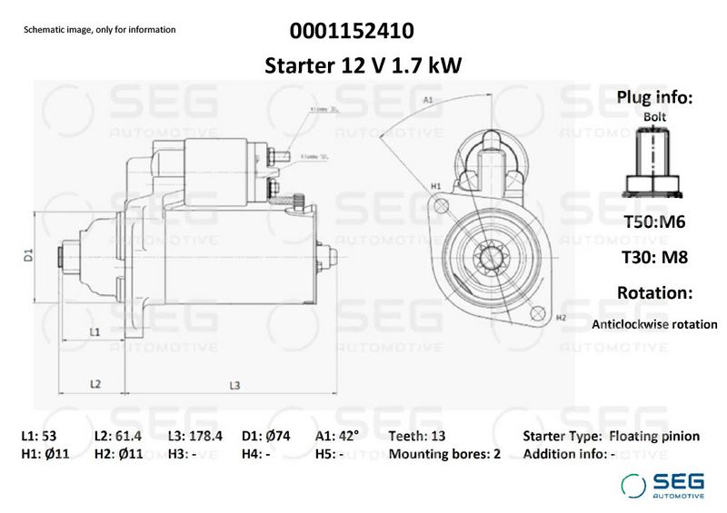 SEG Automotive 0001152410 Starter