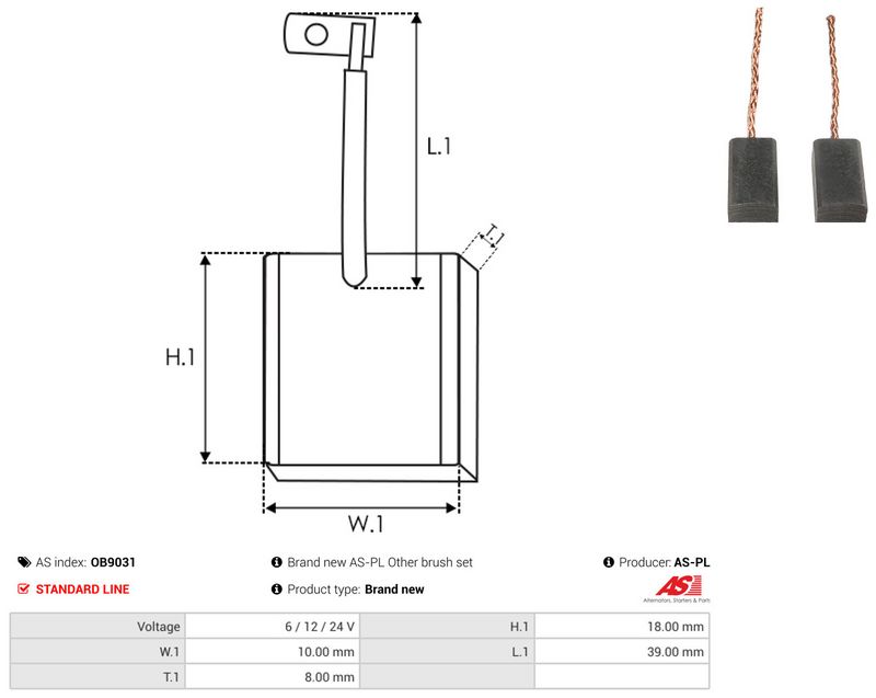 AS-PL OB9031 Carbon Brush, alternator