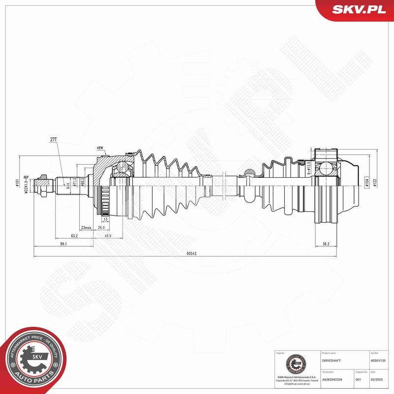 ESEN SKV 40SKV135 Drive Shaft