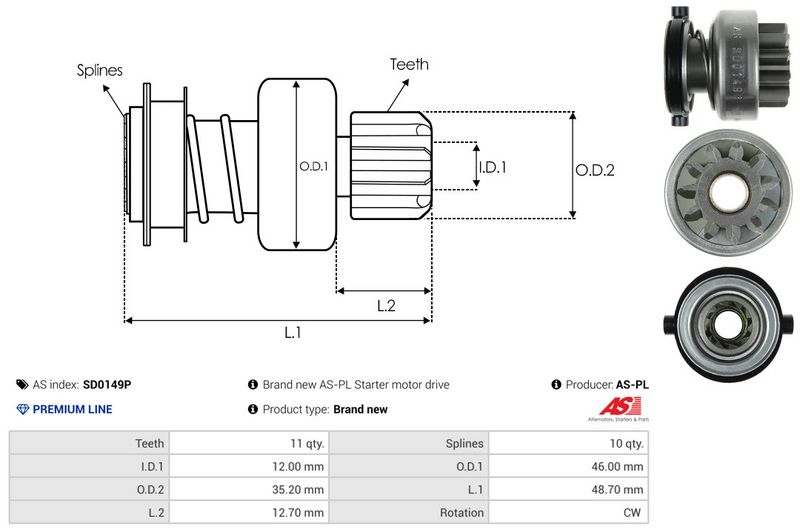 AS-PL SD0149P Freewheel Gear, starter