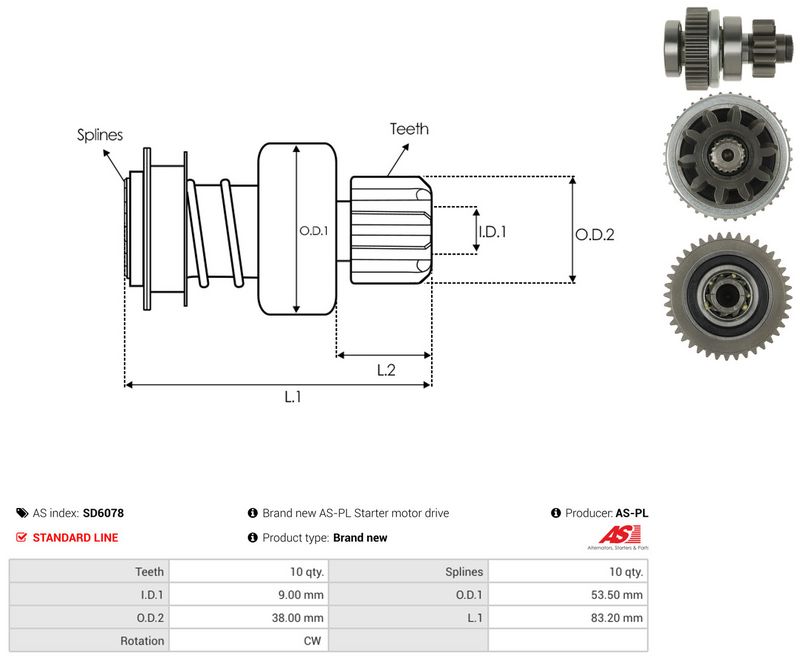 AS-PL SD6078 Freewheel Gear, starter