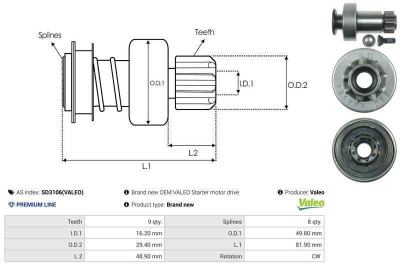 AS-PL SD3106(VALEO) Freewheel Gear, starter