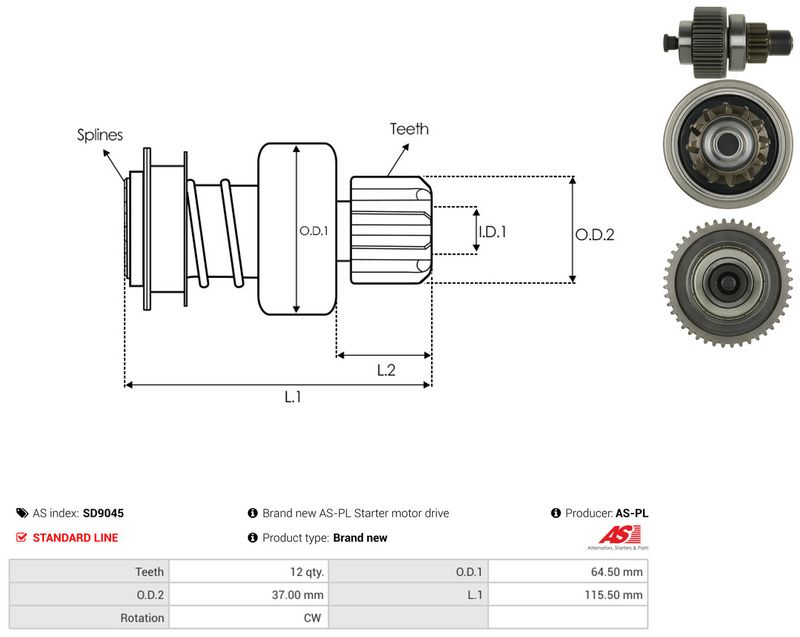 AS-PL SD9045 Freewheel Gear, starter