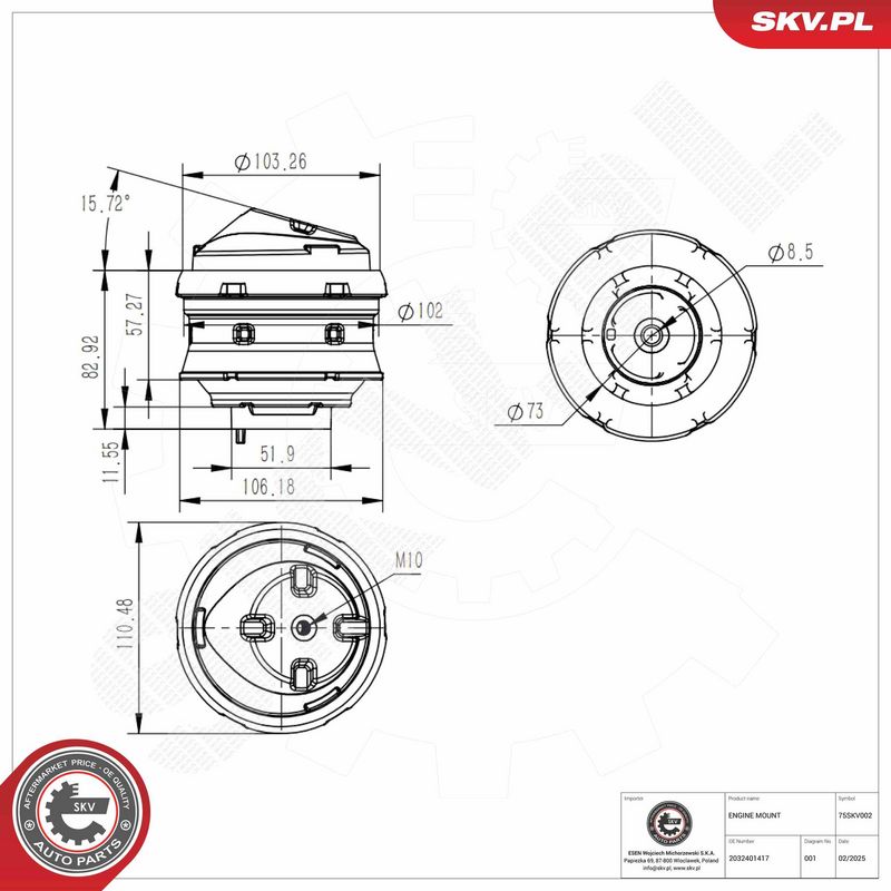 Paigutus, Mootor, ESEN SKV 75SKV002