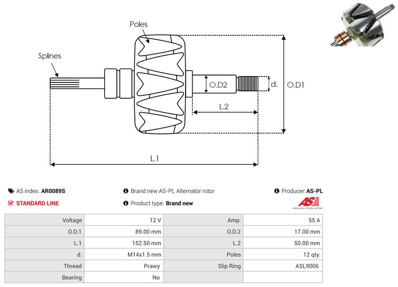 AS-PL AR0089S Rotor, alternator