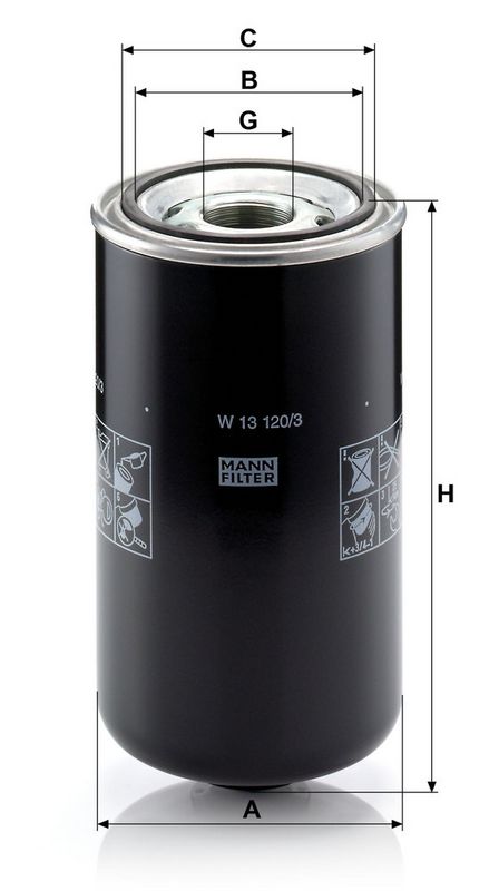 Oliefilter (geschroefd) past: ZETOR 3321, 3341, 4341, 5321 SUPER, 5341 SUPER, 6321, 6341, 6421, 6441, 7321, 7341, 7421, 7441, 8421, 8441  FINI ROTAR TERA SD 100S  LANDINI 60, 70, 75, 80