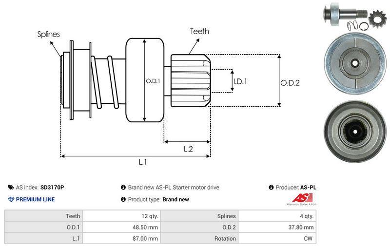AS-PL SD3170P Freewheel Gear, starter