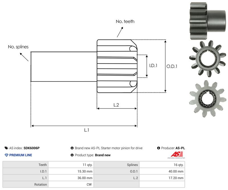 AS-PL SDK6006P Freewheel Gear, starter