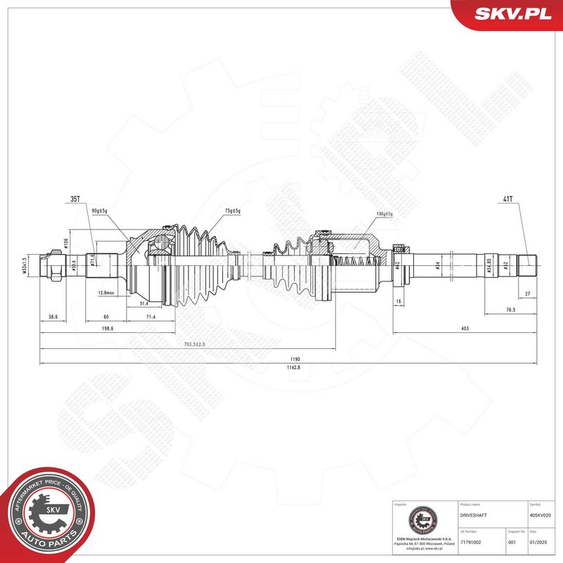 ESEN SKV 40SKV020 Drive Shaft