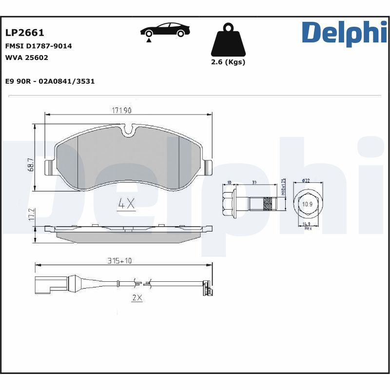 Piduriklotsi komplekt, ketaspidur, DELPHI LP2661