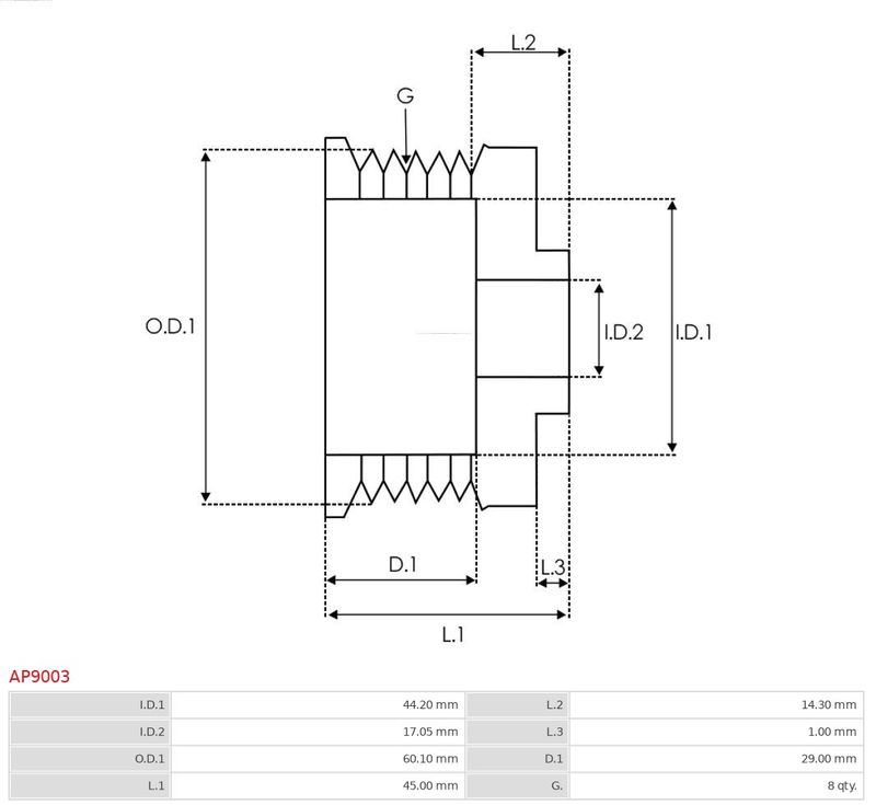 Шків, генератор, Auto Starter AP9003