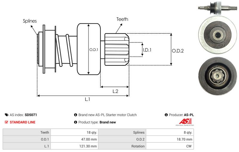 AS-PL SD5071 Freewheel Gear, starter