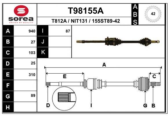 EAI hajtótengely T98155A