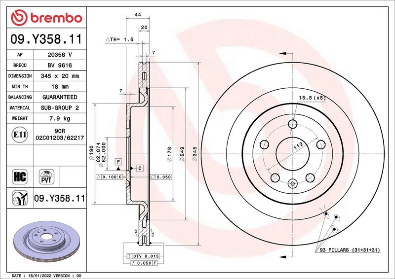 BREMBO 09.Y358.11 Brake Disc