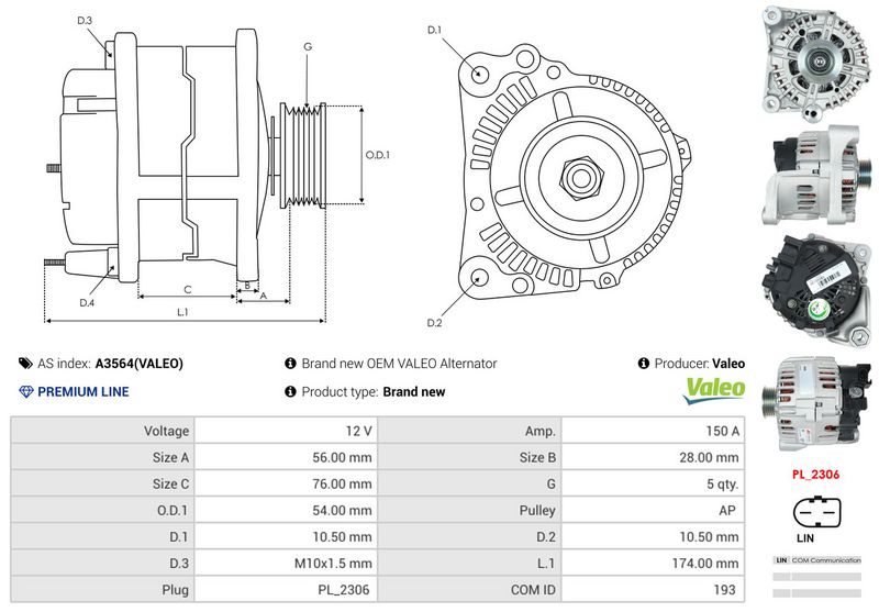 AS-PL A3564(VALEO) Alternator