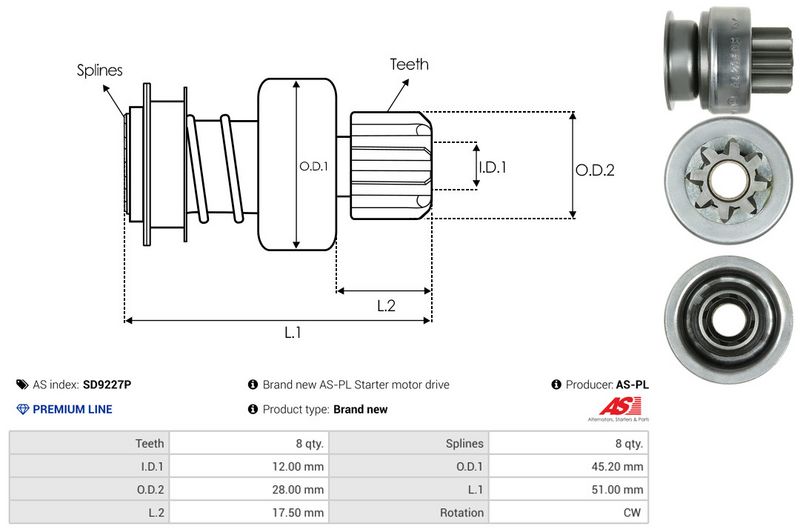 AS-PL SD9227P Freewheel Gear, starter